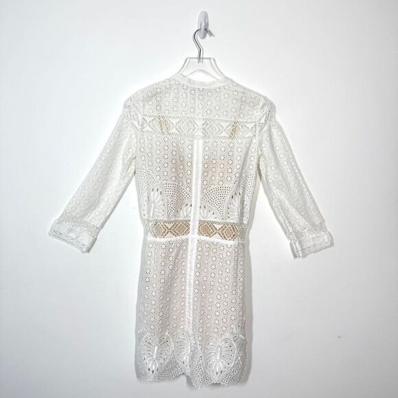 Roberto Cavalli Women's Size 2 White Eyelet Lace Embroidered 3/4 Sleeve Dress - Picture 2 of 14